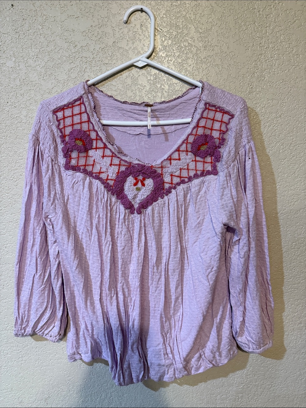 Free People Lavender Embroidered V-Neck Tunic